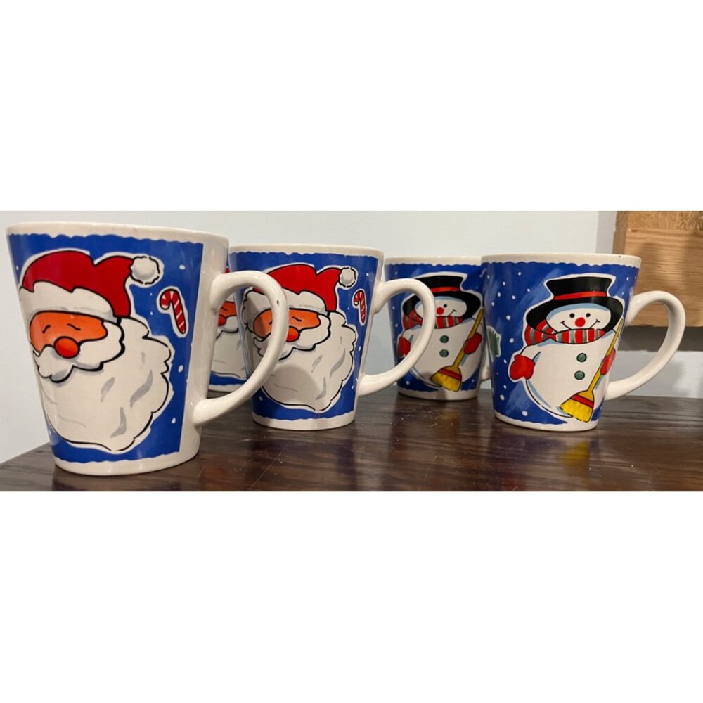 Set Of 5 Christmas Mugs With Santa & Snowman Design